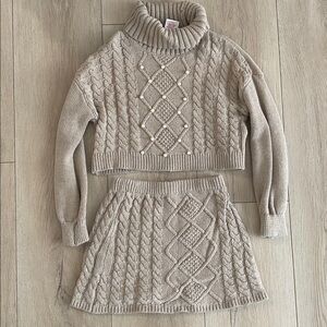 Girls Beige Knitted 2 piece set